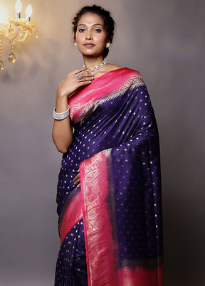 Blue Dupion Silk Saree With Blouse Piece