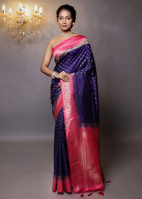 Blue Dupion Silk Saree With Blouse Piece