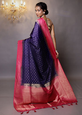 Blue Dupion Silk Saree With Blouse Piece