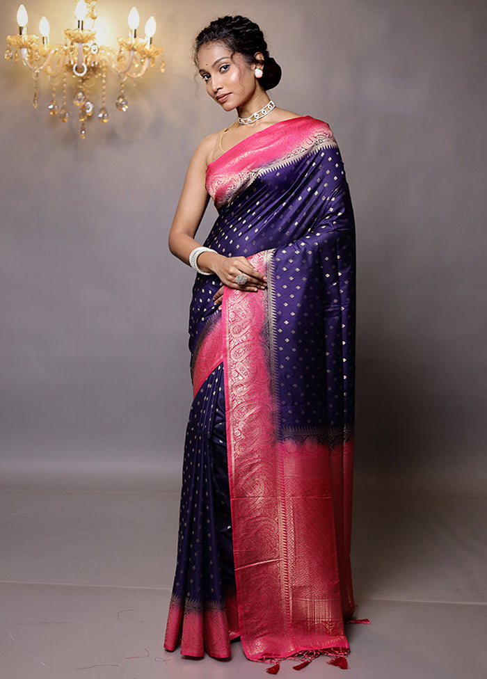 Blue Dupion Silk Saree With Blouse Piece