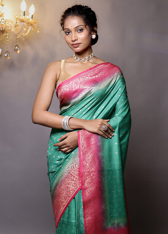 Green Dupion Silk Saree With Blouse Piece