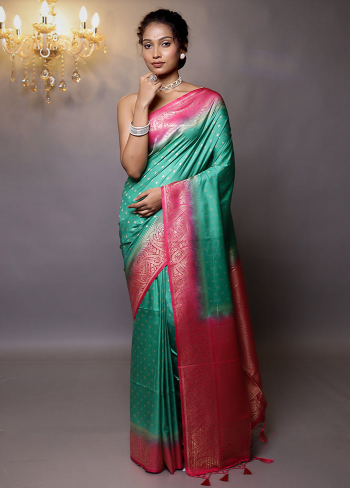 Green Dupion Silk Saree With Blouse Piece