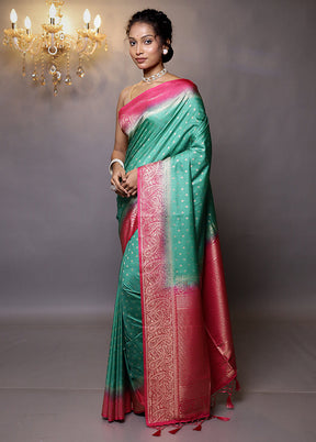 Green Dupion Silk Saree With Blouse Piece