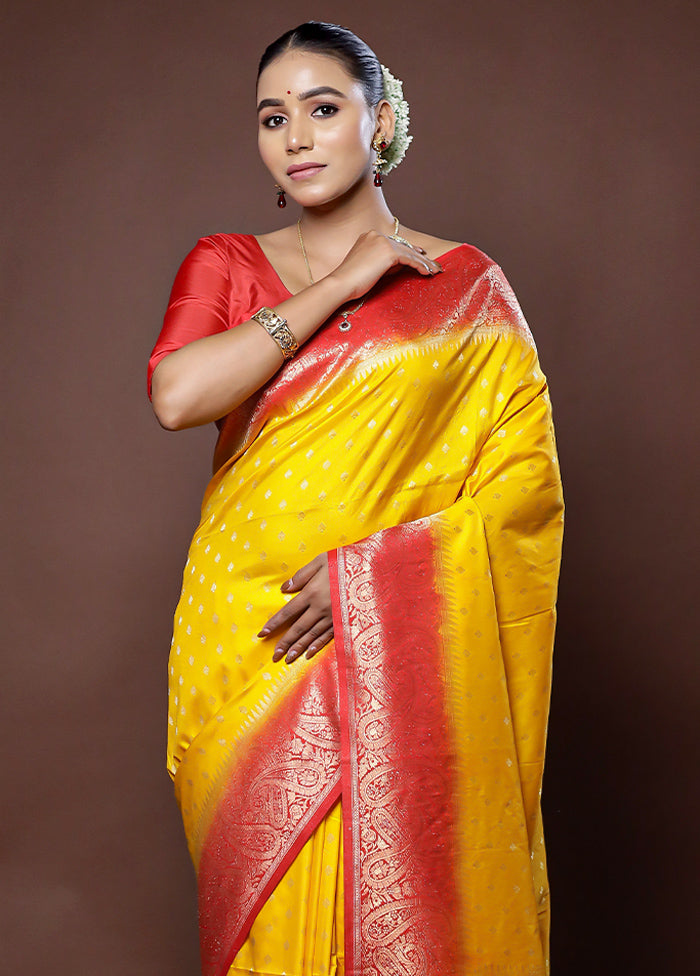 Yellow Dupion Silk Saree With Blouse Piece - Indian Silk House Agencies