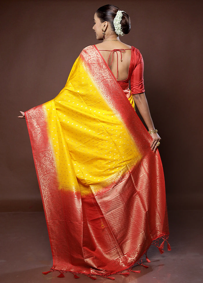 Yellow Dupion Silk Saree With Blouse Piece - Indian Silk House Agencies