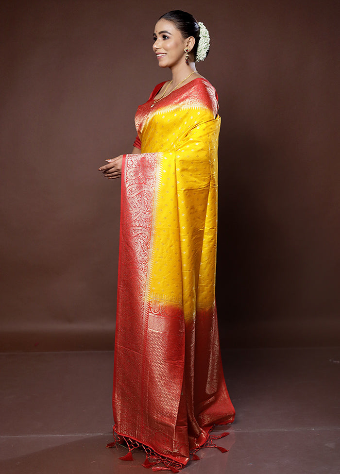 Yellow Dupion Silk Saree With Blouse Piece