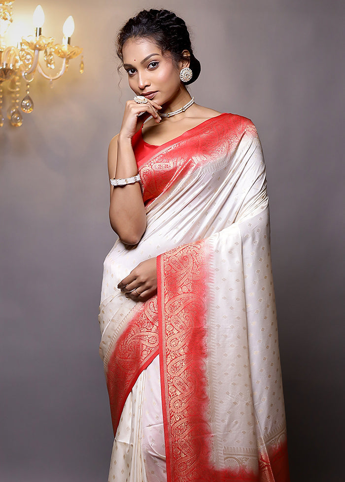 White Dupion Silk Saree With Blouse Piece