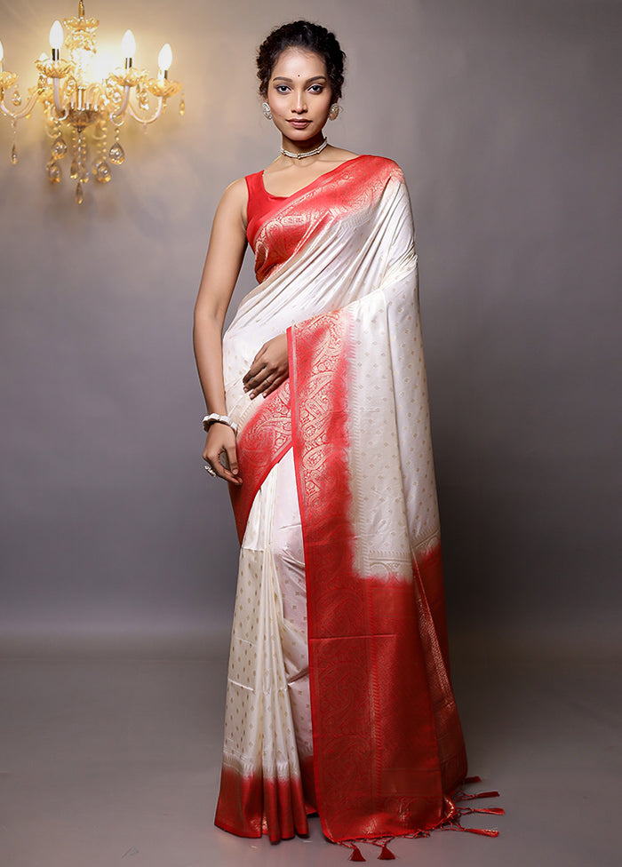 White Dupion Silk Saree With Blouse Piece