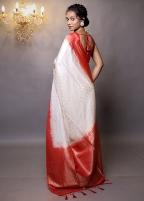 White Dupion Silk Saree With Blouse Piece