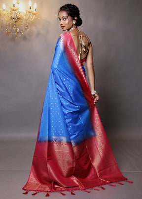 Blue Dupion Silk Saree With Blouse Piece - Indian Silk House Agencies