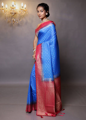 Blue Dupion Silk Saree With Blouse Piece - Indian Silk House Agencies