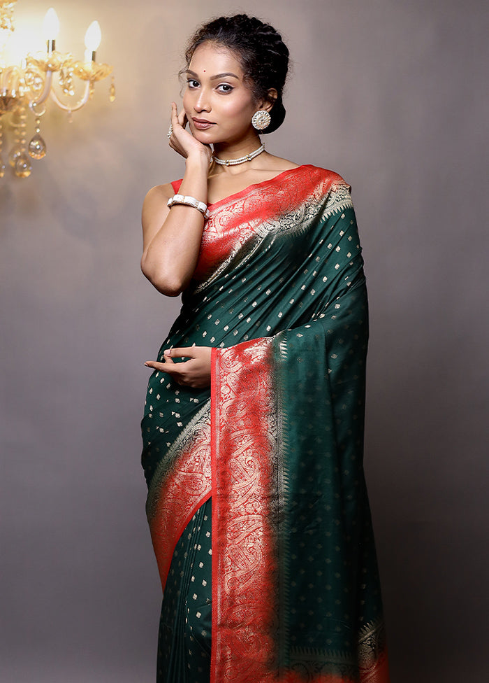 Green Dupion Silk Saree With Blouse Piece - Indian Silk House Agencies