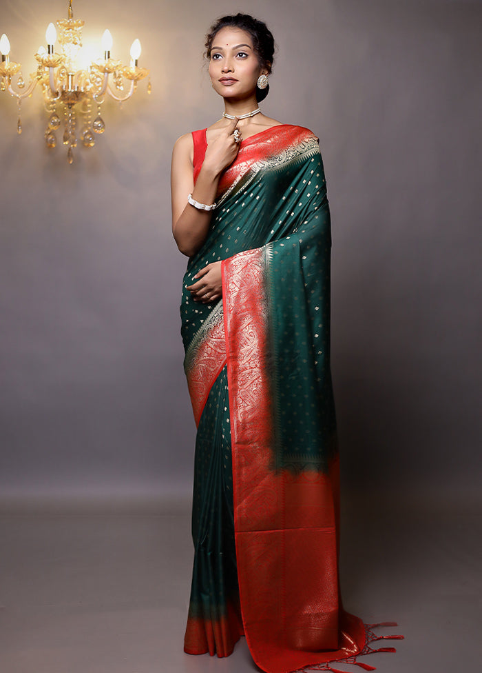 Green Dupion Silk Saree With Blouse Piece