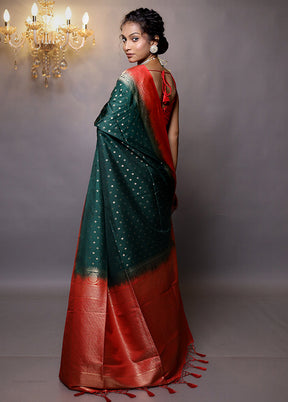 Green Dupion Silk Saree With Blouse Piece - Indian Silk House Agencies