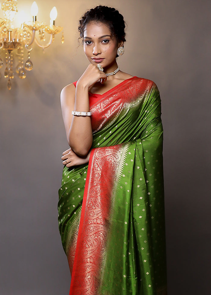 Green Dupion Silk Saree With Blouse Piece - Indian Silk House Agencies