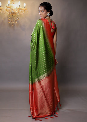 Green Dupion Silk Saree With Blouse Piece - Indian Silk House Agencies