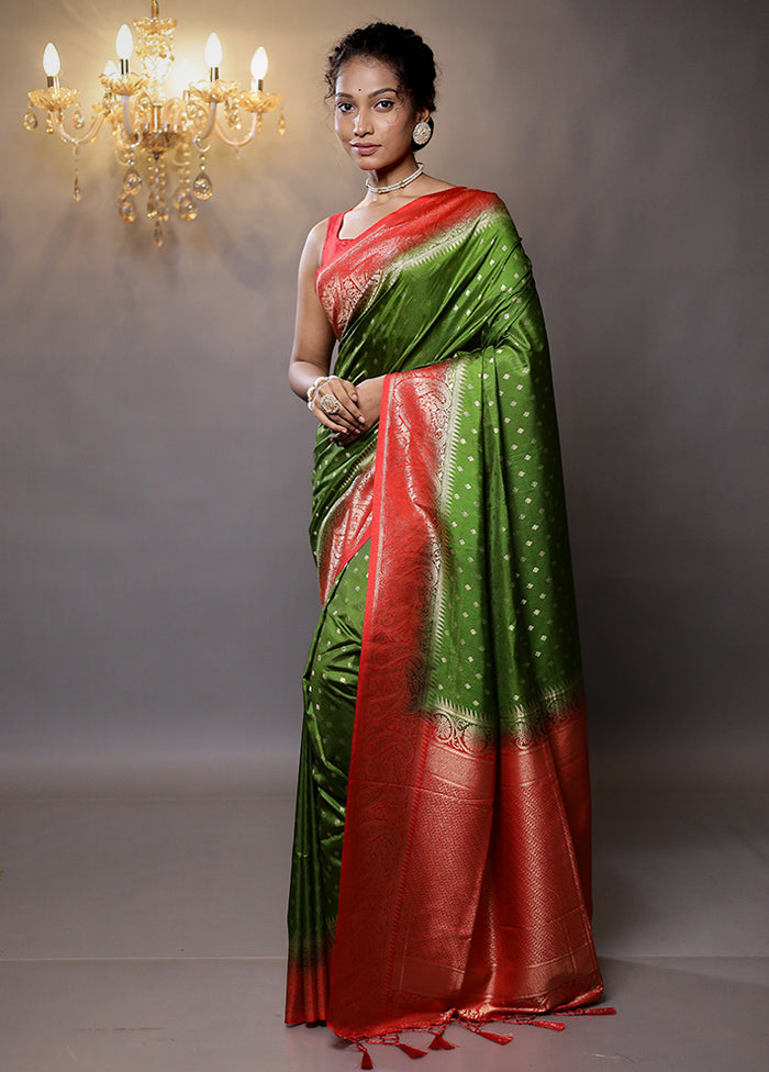 Green Dupion Silk Saree With Blouse Piece - Indian Silk House Agencies