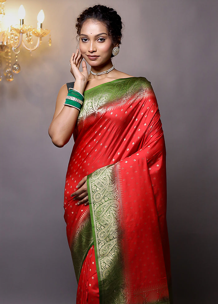 Red Dupion Silk Saree With Blouse Piece - Indian Silk House Agencies