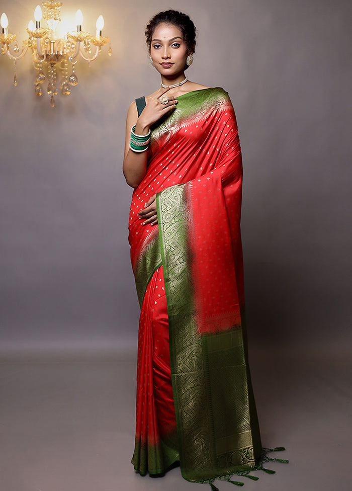 Red Dupion Silk Saree With Blouse Piece