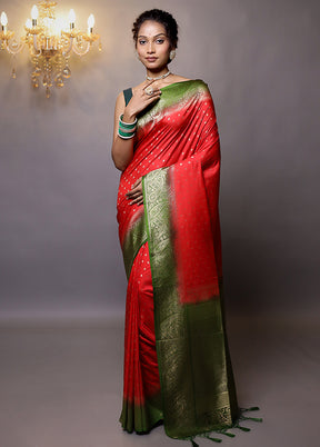 Red Dupion Silk Saree With Blouse Piece - Indian Silk House Agencies