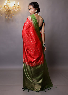 Red Dupion Silk Saree With Blouse Piece - Indian Silk House Agencies