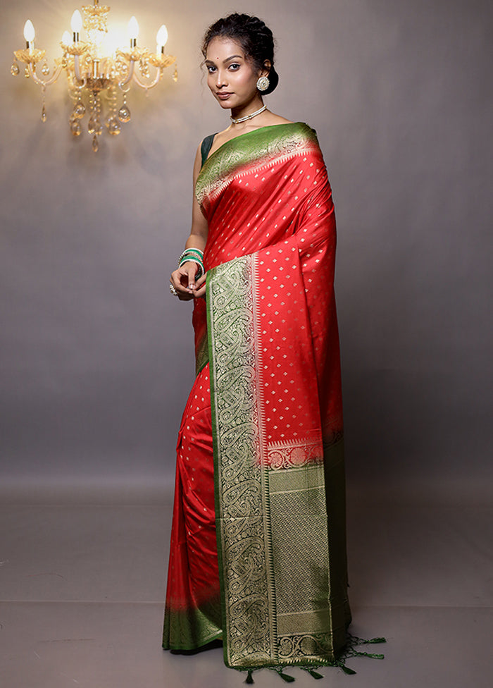 Red Dupion Silk Saree With Blouse Piece - Indian Silk House Agencies