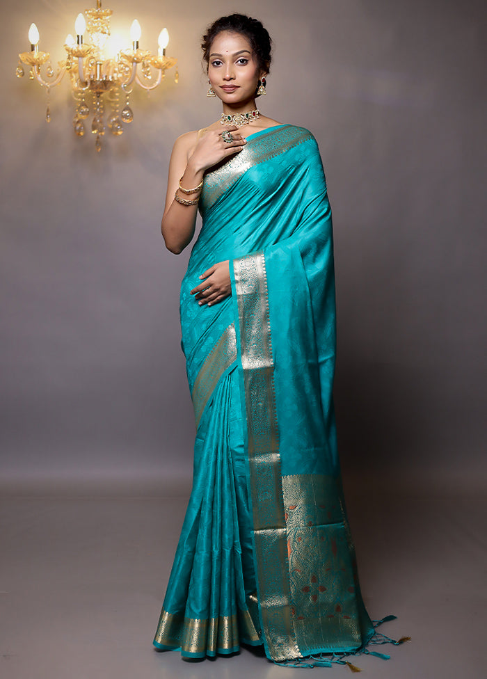 Green Dupion Silk Saree With Blouse Piece - Indian Silk House Agencies