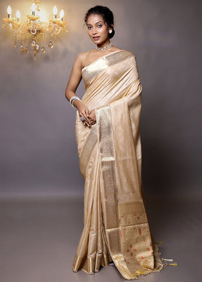 Cream Dupion Silk Saree With Blouse Piece - Indian Silk House Agencies