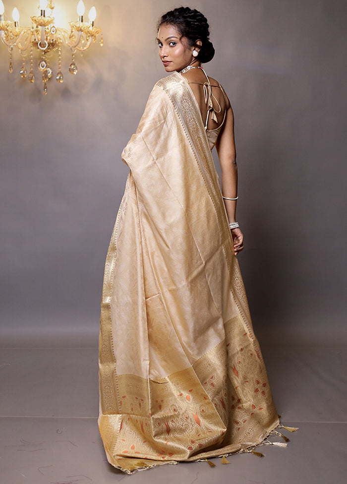 Cream Dupion Silk Saree With Blouse Piece - Indian Silk House Agencies