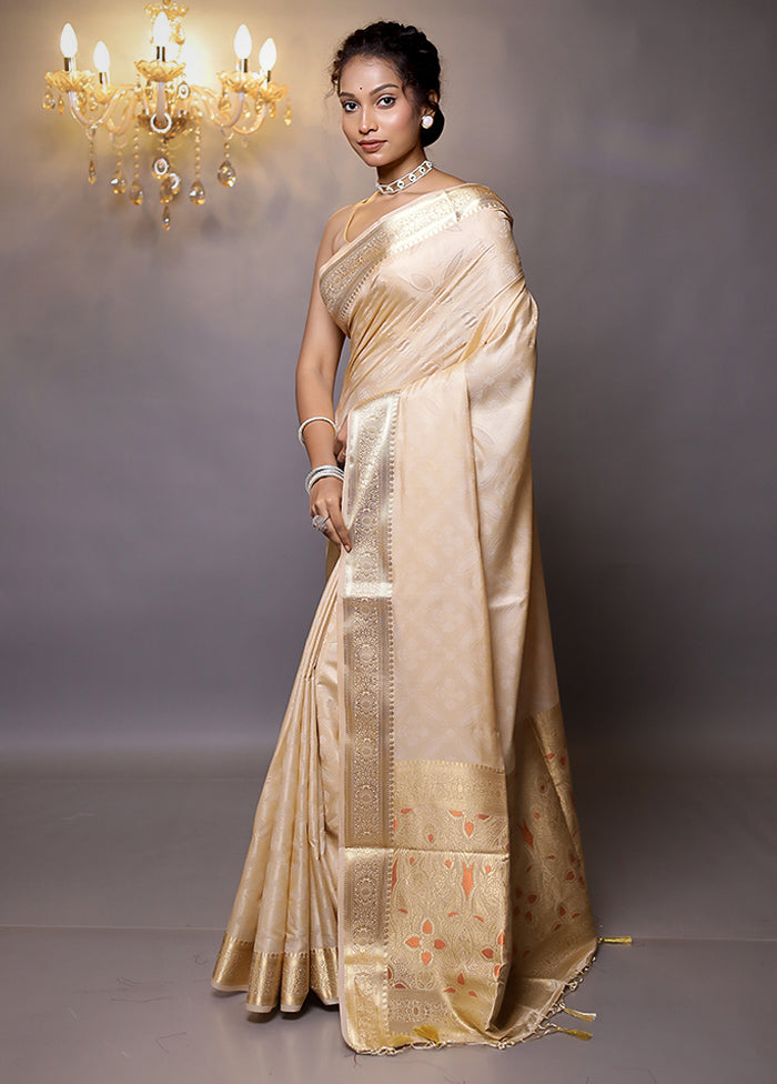 Cream Dupion Silk Saree With Blouse Piece - Indian Silk House Agencies