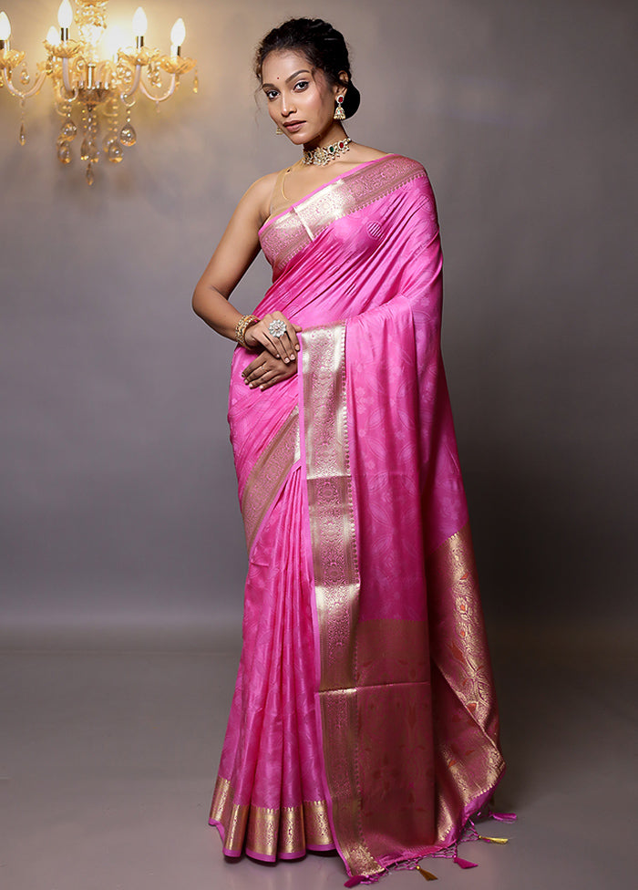 Pink Dupion Silk Saree With Blouse Piece