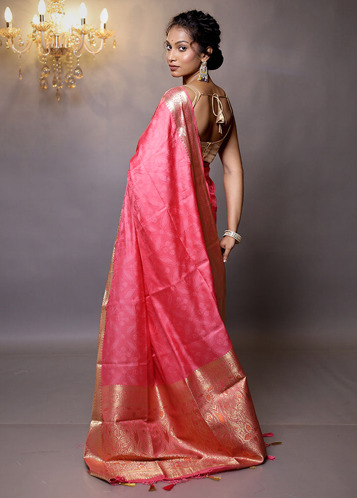 Pink Dupion Silk Saree With Blouse Piece