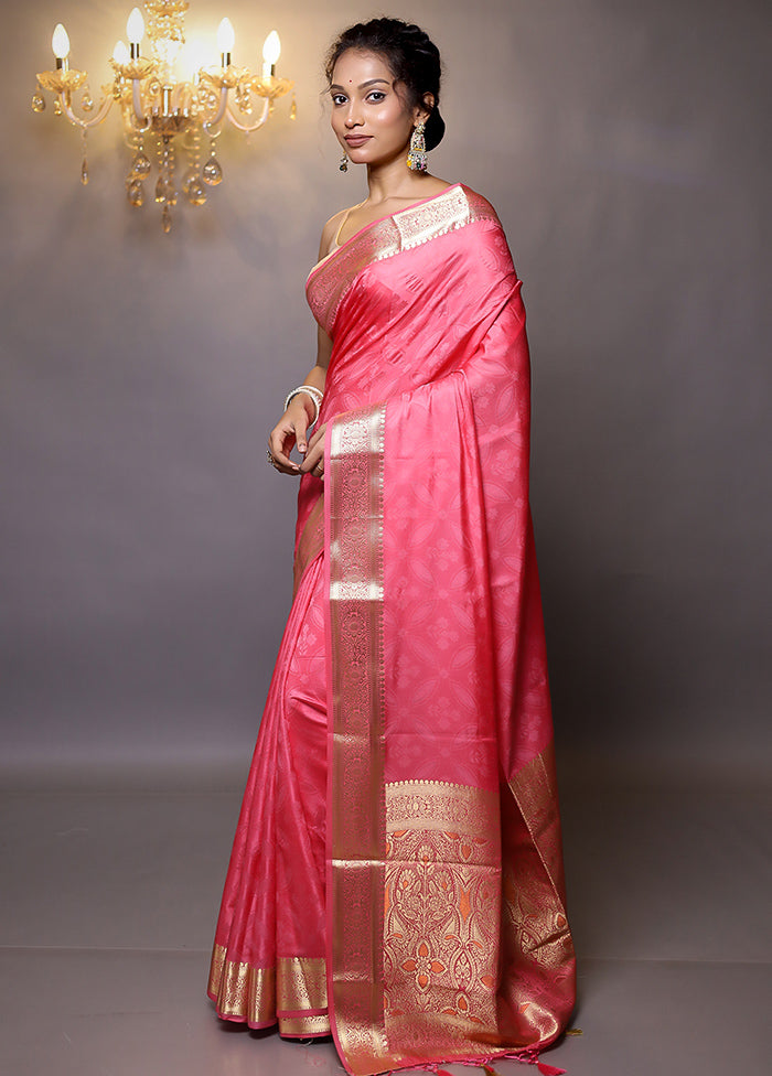 Pink Dupion Silk Saree With Blouse Piece