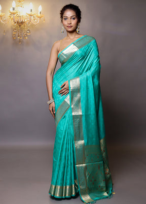 Green Dupion Silk Saree With Blouse Piece