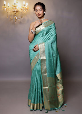 Green Dupion Silk Saree With Blouse Piece