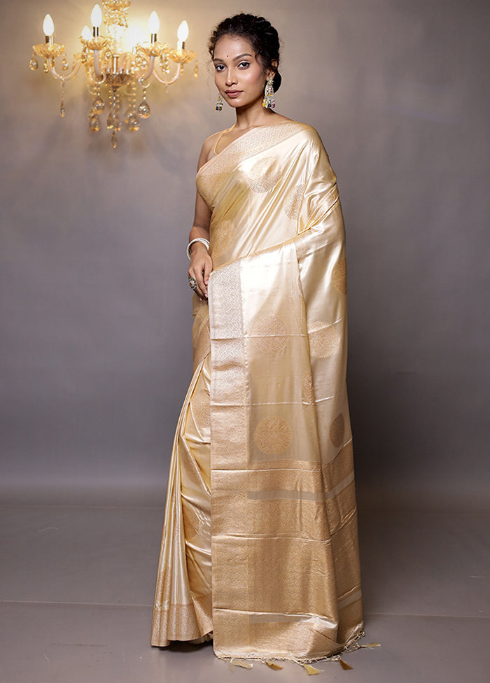 Cream Dupion Silk Saree With Blouse Piece