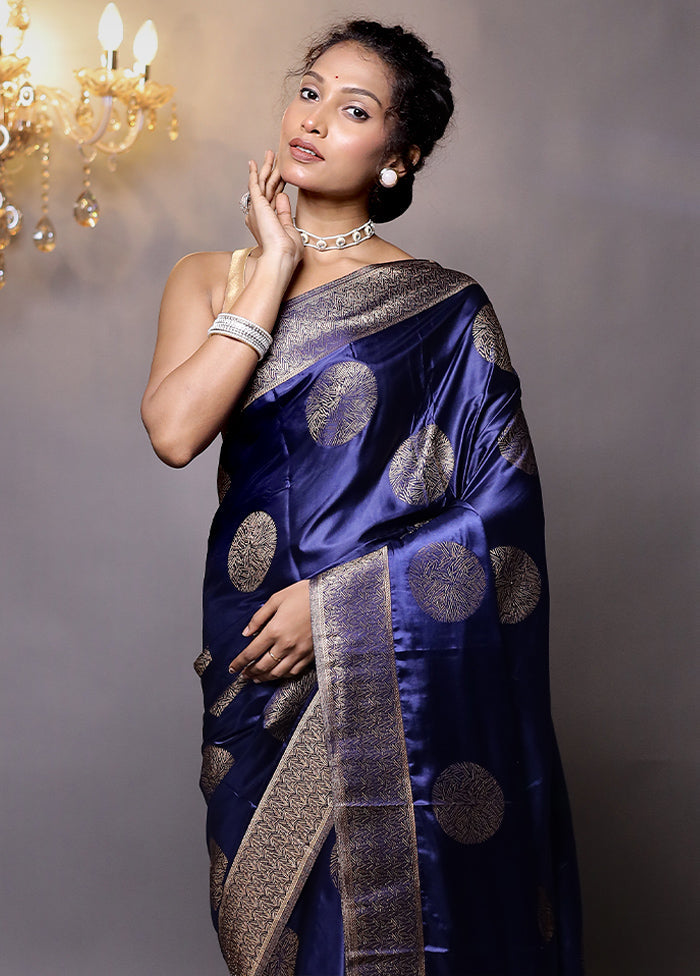 Blue Dupion Silk Saree With Blouse Piece