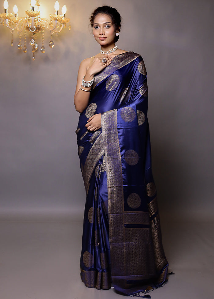 Blue Dupion Silk Saree With Blouse Piece