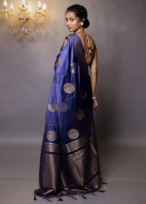 Blue Dupion Silk Saree With Blouse Piece