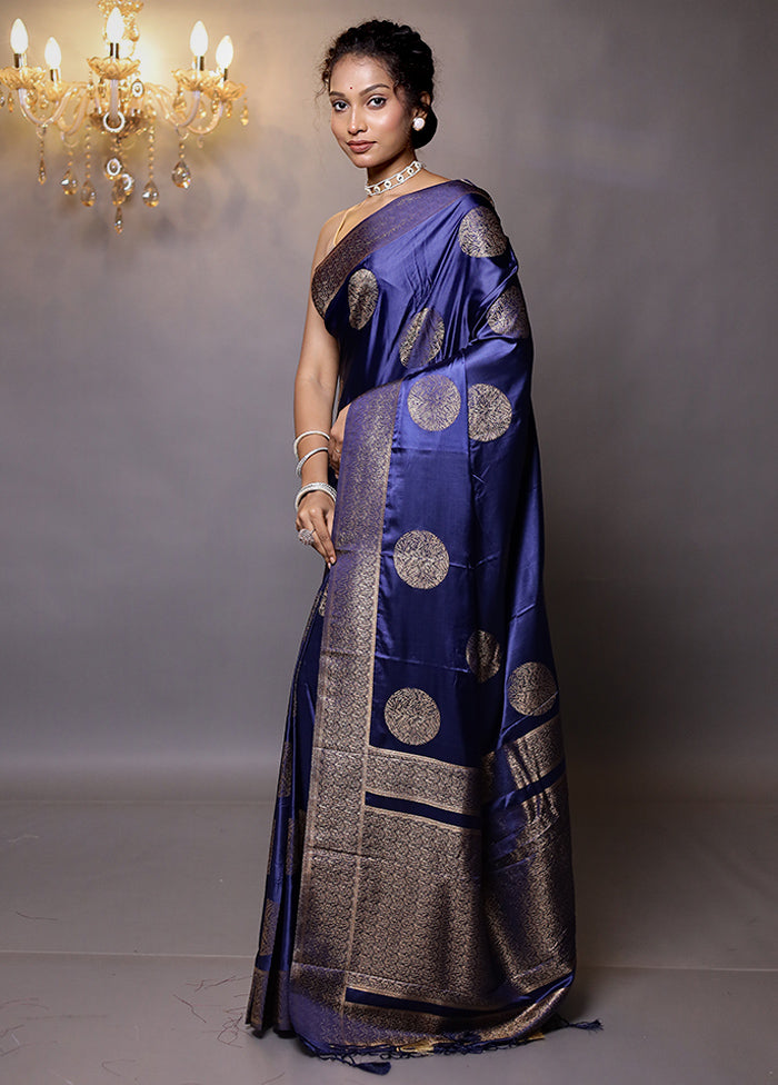 Blue Dupion Silk Saree With Blouse Piece