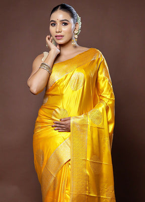 Yellow Dupion Silk Saree With Blouse Piece