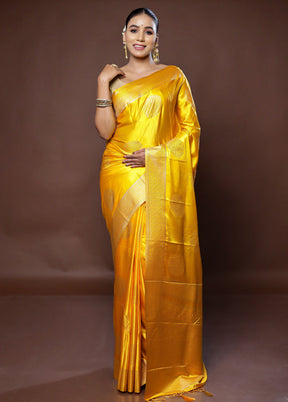 Yellow Dupion Silk Saree With Blouse Piece