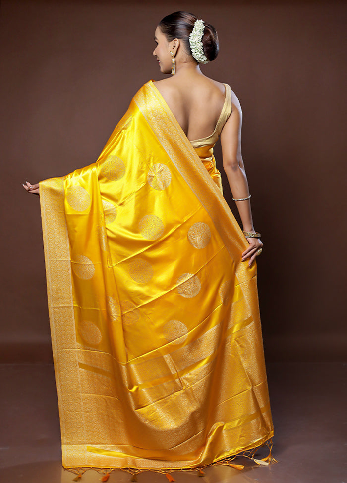 Yellow Dupion Silk Saree With Blouse Piece