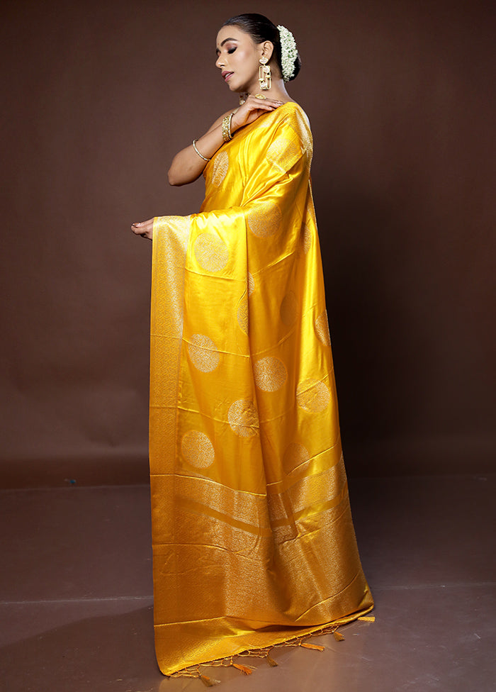 Yellow Dupion Silk Saree With Blouse Piece