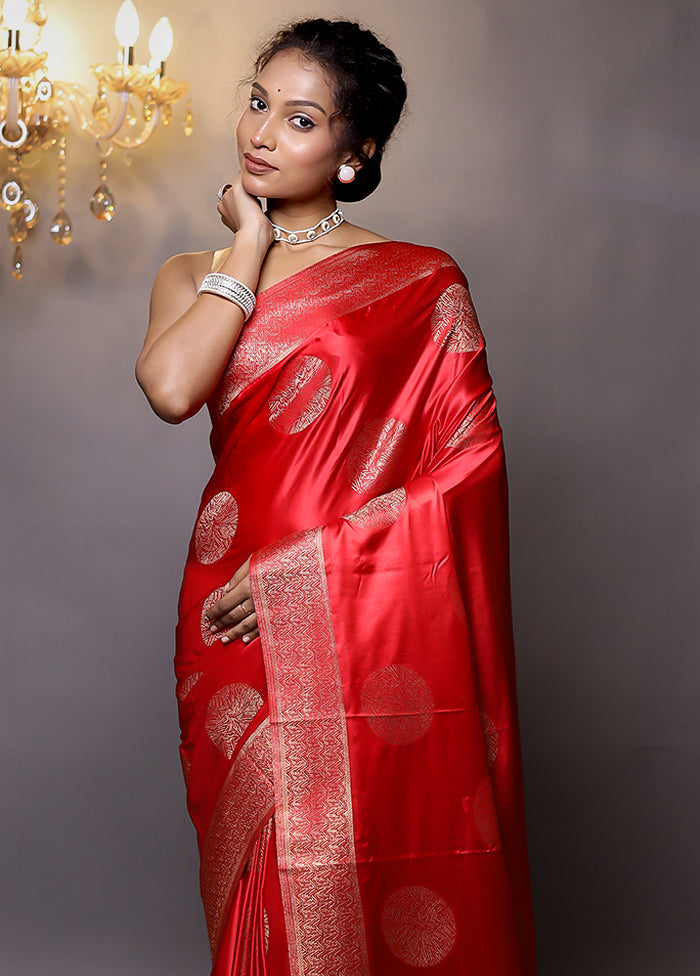 Red Dupion Silk Saree With Blouse Piece