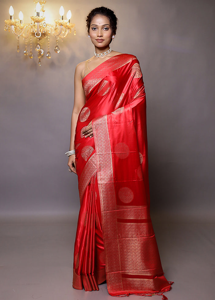 Red Dupion Silk Saree With Blouse Piece