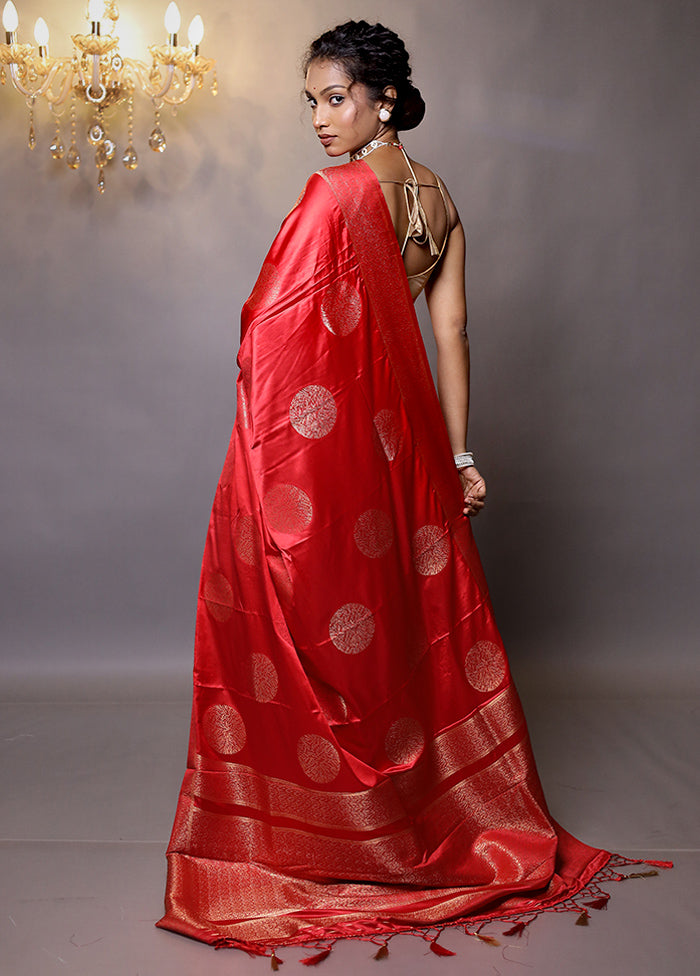 Red Dupion Silk Saree With Blouse Piece