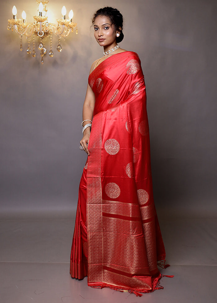 Red Dupion Silk Saree With Blouse Piece