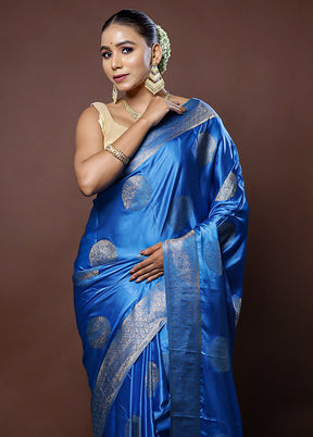 Blue Dupion Silk Saree With Blouse Piece - Indian Silk House Agencies