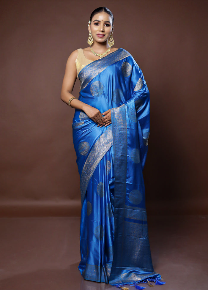 Blue Dupion Silk Saree With Blouse Piece - Indian Silk House Agencies